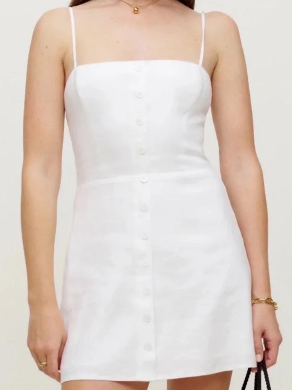 Reformation Huckleberry Button Front 100% Linen Mini Dress in White, Size 10 NWT - Picture 1 of 11